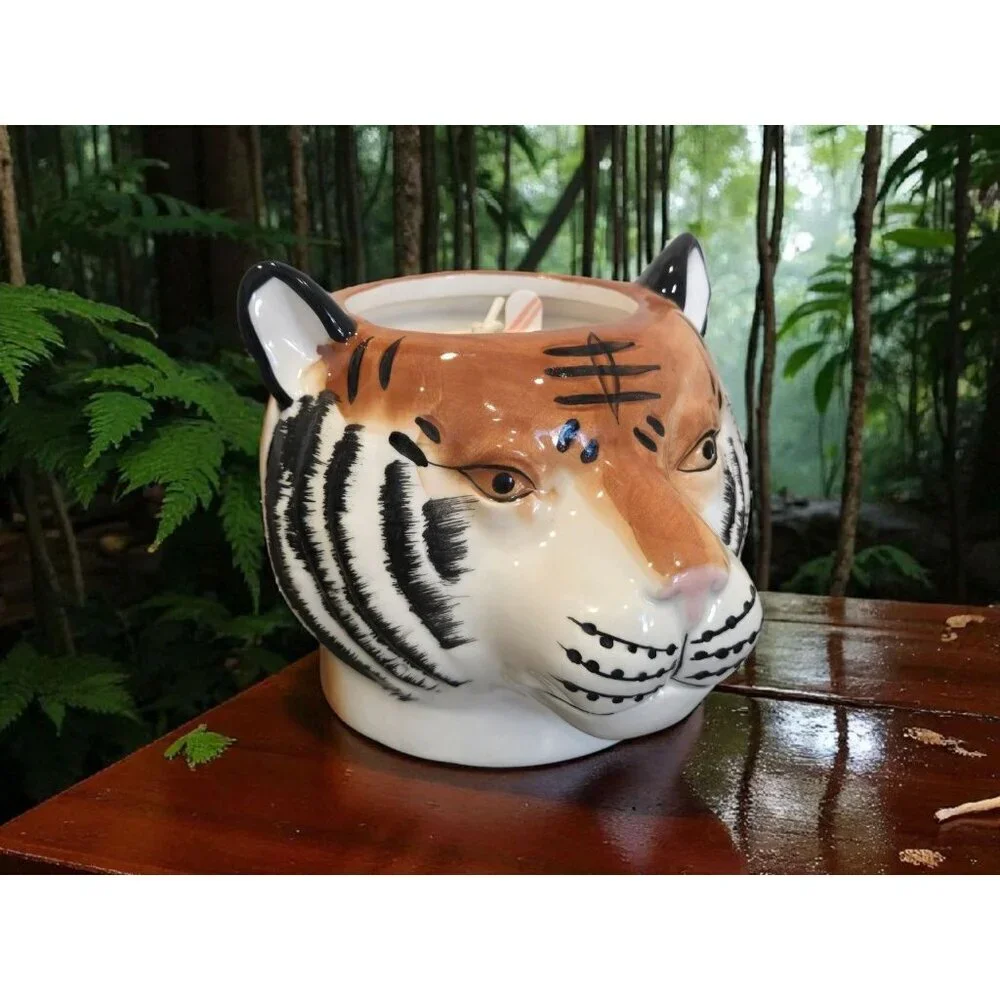 New Ceramic Lion Black & Brown Safari Jungle Animal Candle Room Decor
